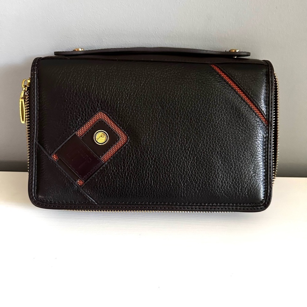 Dunhill Double Zip Organizer Wallet Travel Brown Leather Luxury